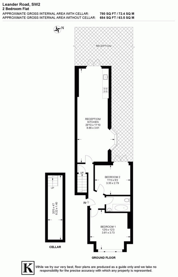 Floor Plan Image for 2 Bedroom Flat for Sale in Leander Road, SW2