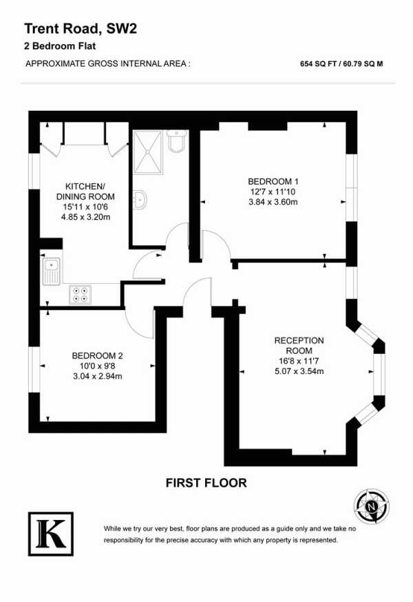 Floor Plan Image for 2 Bedroom Flat to Rent in Trent Road, London