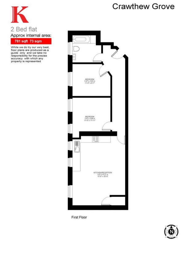 Floor Plan Image for 2 Bedroom Flat to Rent in 69 Crawthew Grove, London