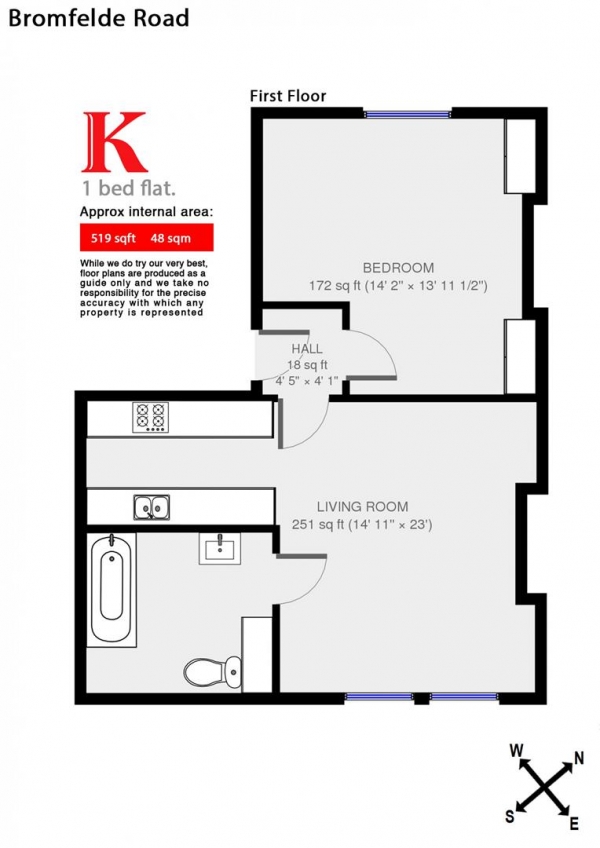 Floor Plan Image for 1 Bedroom Flat to Rent in Bromfelde Road, SW4