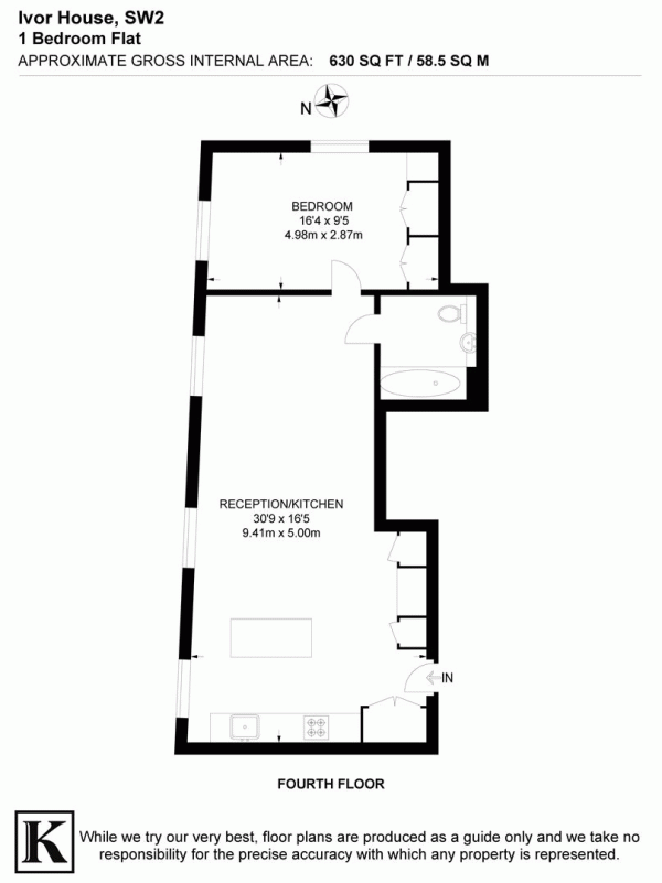 Floor Plan Image for 1 Bedroom Flat to Rent in Acre Lane, SW2