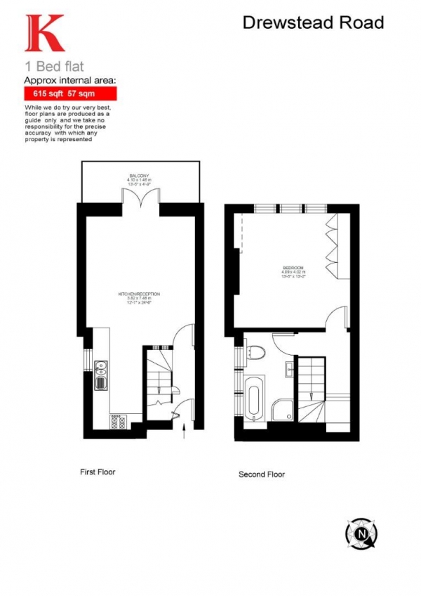 Floor Plan for 1 Bedroom Flat for Sale in Drewstead Road, SW16, SW16, 1LY -  &pound445,000