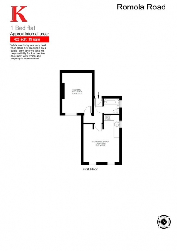 Floor Plan Image for 1 Bedroom Flat for Sale in Romola Road, SE24