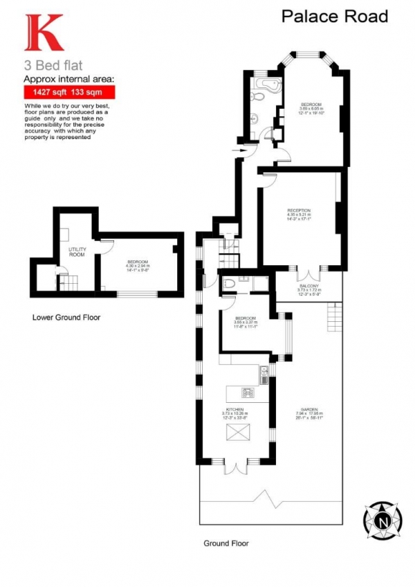 Floor Plan Image for 3 Bedroom Flat for Sale in Palace Road, SW2