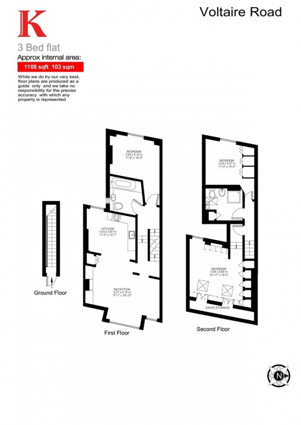 Floor Plan Image for 3 Bedroom Flat for Sale in Voltaire Road, SW4