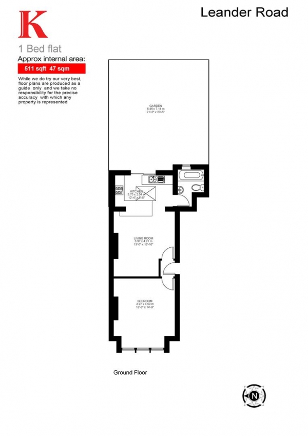 Floor Plan for 1 Bedroom Flat for Sale in Leander Road, SW2, SW2, 2NB -  &pound435,000