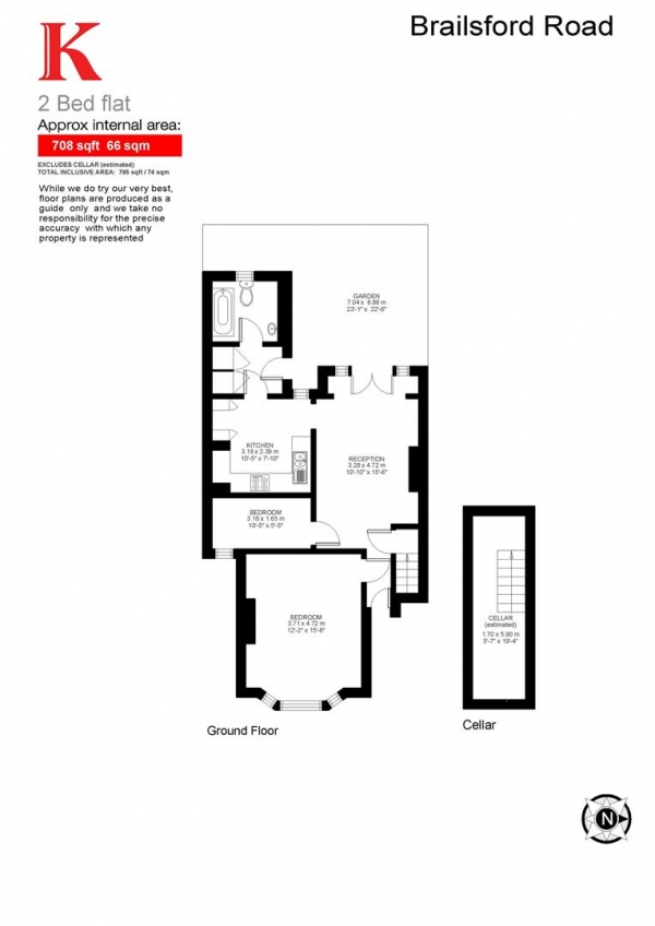 Floor Plan for 2 Bedroom Flat for Sale in Brailsford Road, SW2, SW2, 2TE -  &pound550,000