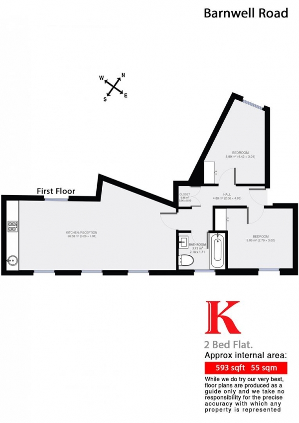 Floor Plan Image for 2 Bedroom Flat for Sale in Barnwell Road, SW2