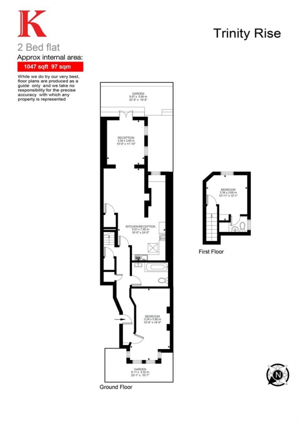 Floor Plan Image for 2 Bedroom Flat for Sale in Trinity Rise, SW2