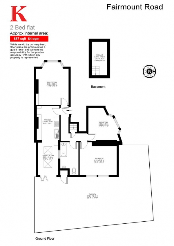 Floor Plan for 2 Bedroom Flat for Sale in Fairmount Road, SW2, SW2, 2BL -  &pound625,000