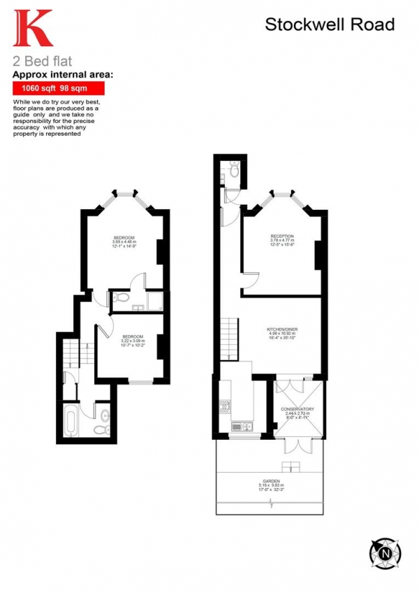 Floor Plan for 2 Bedroom Flat for Sale in Stockwell Road, SW9, SW9, 9HR -  &pound650,000