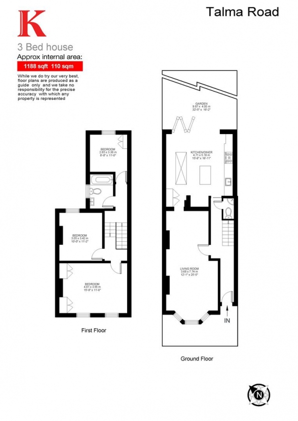 Floor Plan Image for 3 Bedroom Terraced House for Sale in Talma Road, SW2