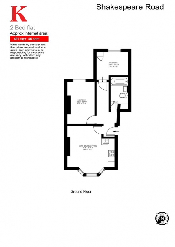 Floor Plan Image for 2 Bedroom Flat for Sale in Shakespeare Road, SE24