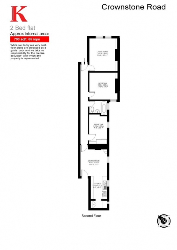 Floor Plan for 2 Bedroom Flat for Sale in Crownstone Road, SW2, SW2, 1LU -  &pound550,000