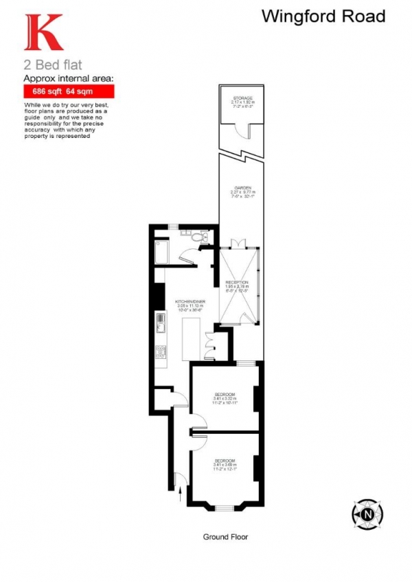 Floor Plan Image for 2 Bedroom Flat for Sale in Wingford Road, SW2