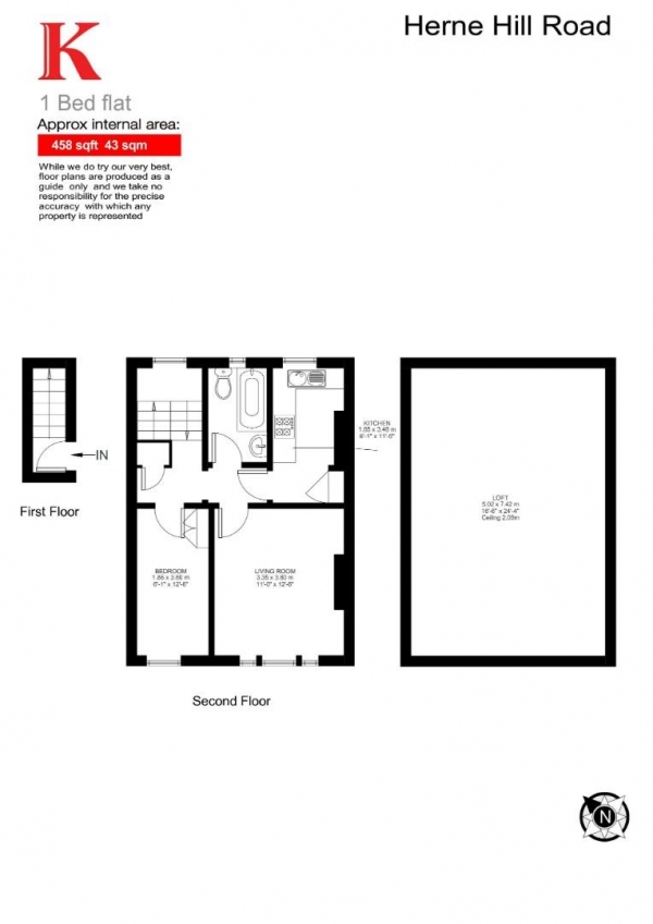 Floor Plan Image for 1 Bedroom Flat for Sale in Herne Hill Road, SE24