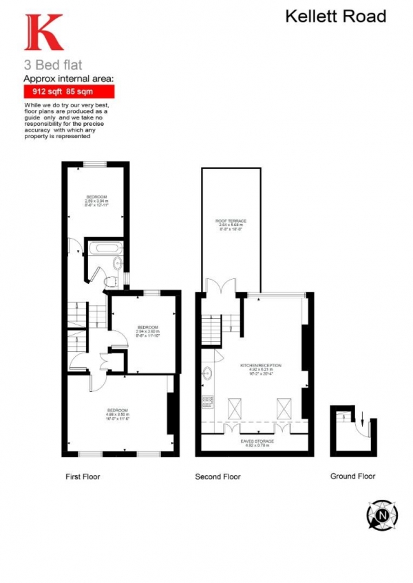 Floor Plan Image for 3 Bedroom Flat for Sale in Kellett Road, SW2