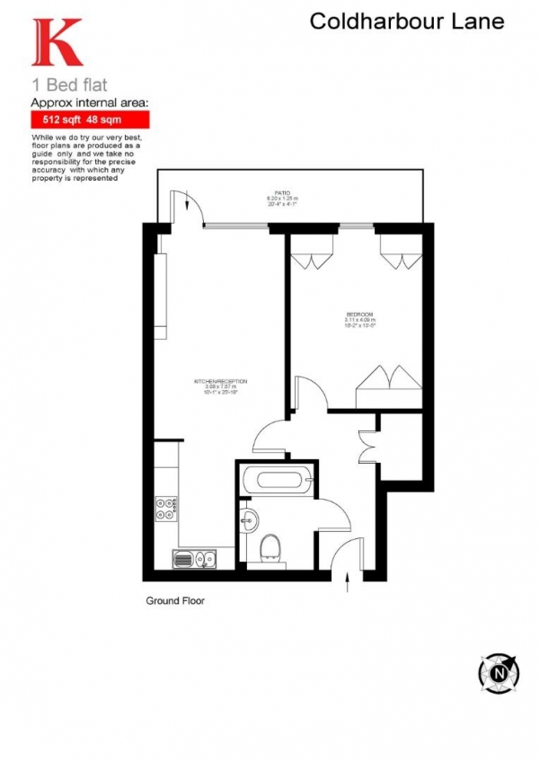 Floor Plan Image for 1 Bedroom Flat for Sale in Carney Place, SW9