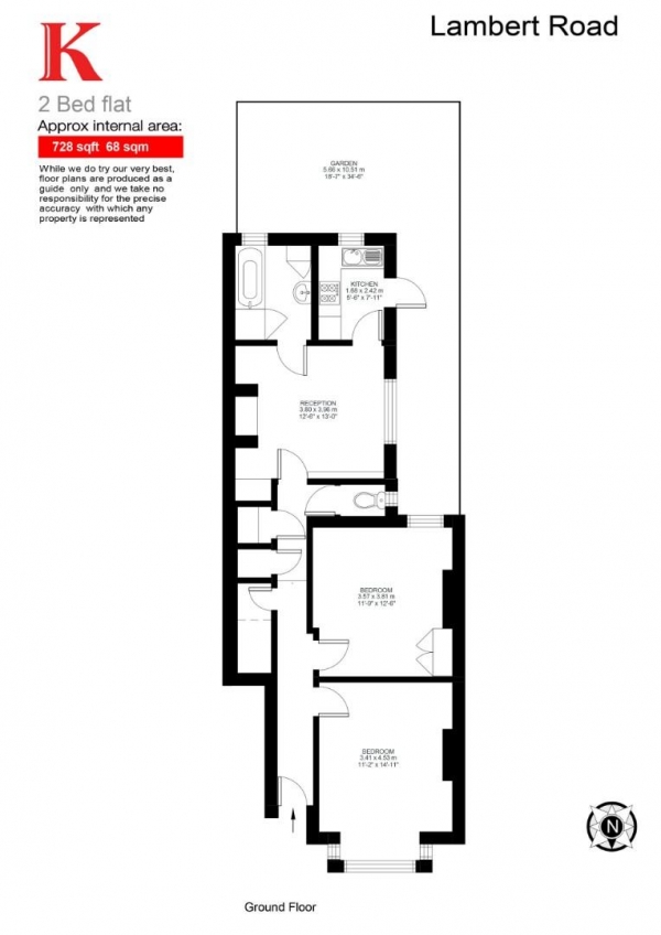 Floor Plan Image for 2 Bedroom Flat for Sale in Lambert Road, SW2