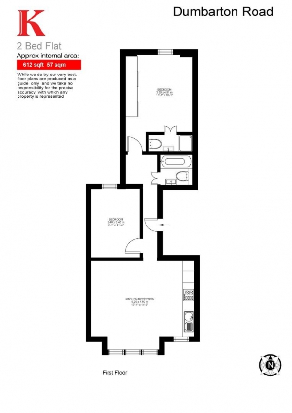 Floor Plan Image for 2 Bedroom Flat for Sale in Dumbarton Road, SW2