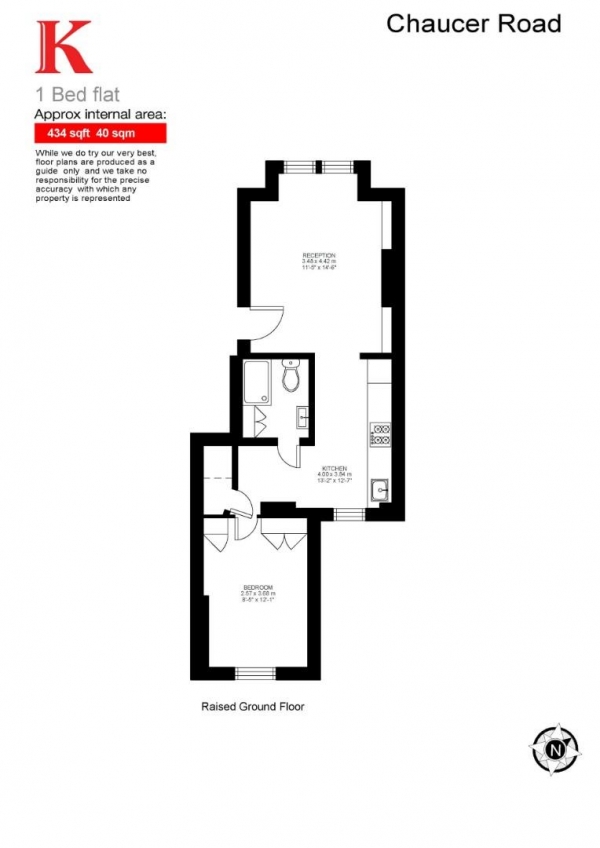 Floor Plan Image for 1 Bedroom Flat for Sale in Chaucer Road, SE24