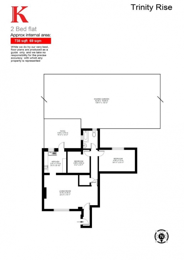 Floor Plan for 2 Bedroom Flat for Sale in Trinity Rise, SW2, SW2, 2QP -  &pound599,950