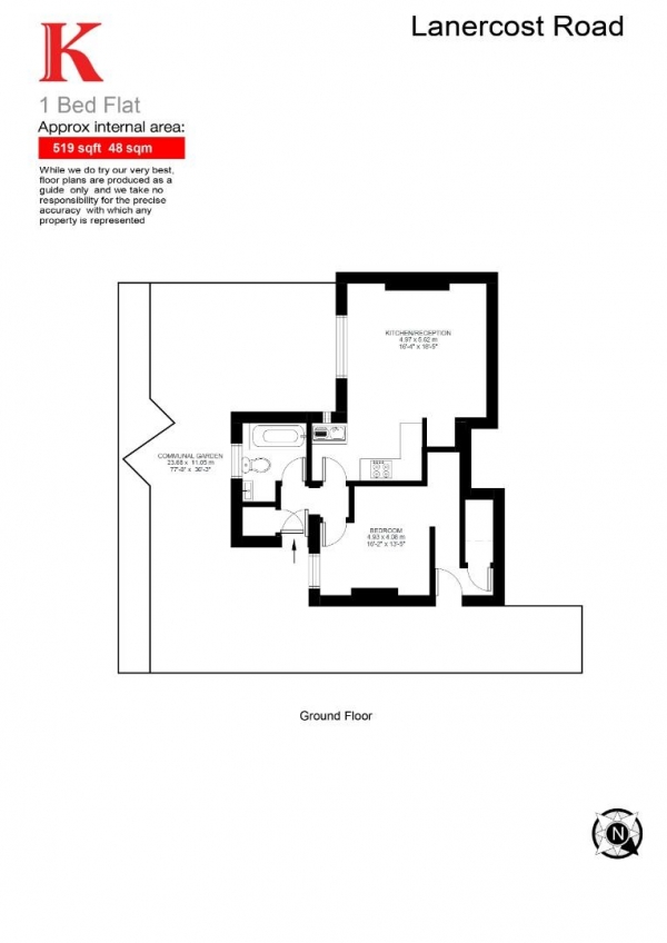 Floor Plan Image for 1 Bedroom Flat for Sale in Lanercost Road, SW2