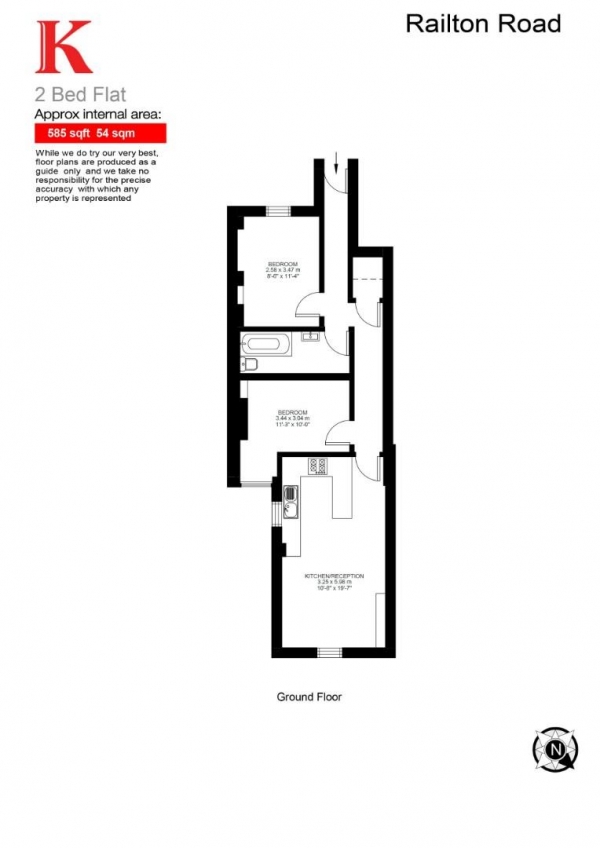 Floor Plan Image for 2 Bedroom Flat for Sale in Railton Road, SE24