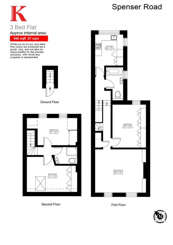 Floor Plan Image for 3 Bedroom Flat for Sale in Spenser Road, SE24