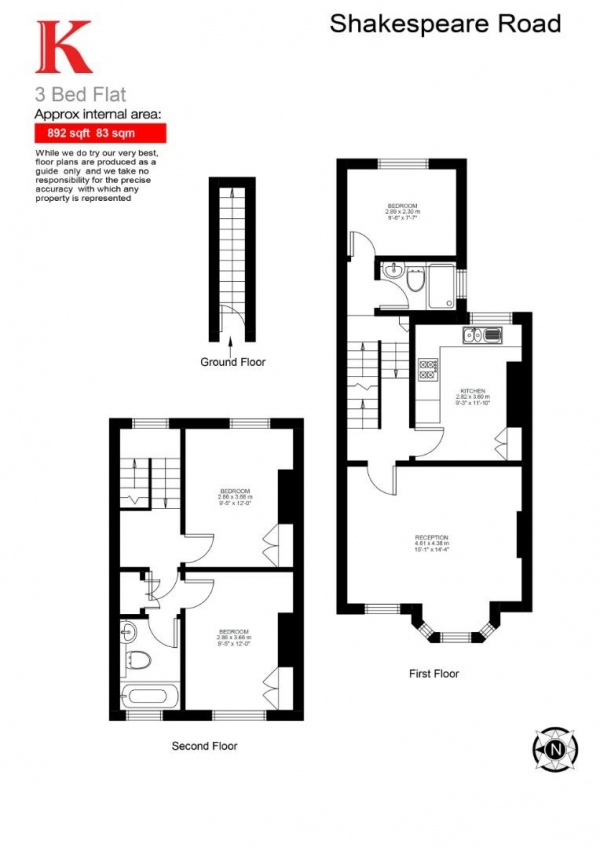 Floor Plan Image for 3 Bedroom Flat for Sale in Shakespeare Road, SE24