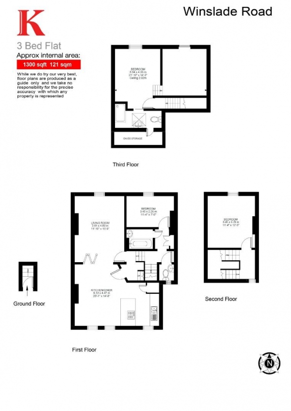 Floor Plan Image for 3 Bedroom Flat for Sale in Winslade Road, SW2