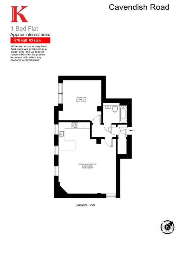 Floor Plan Image for 1 Bedroom Flat for Sale in Cavendish Road, SW12