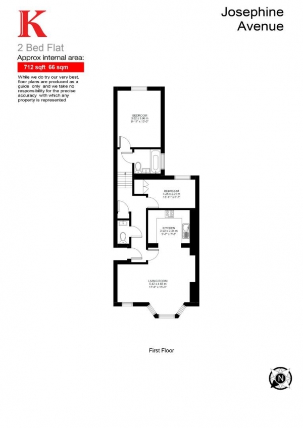 Floor Plan Image for 2 Bedroom Flat for Sale in Josephine Avenue, SW2