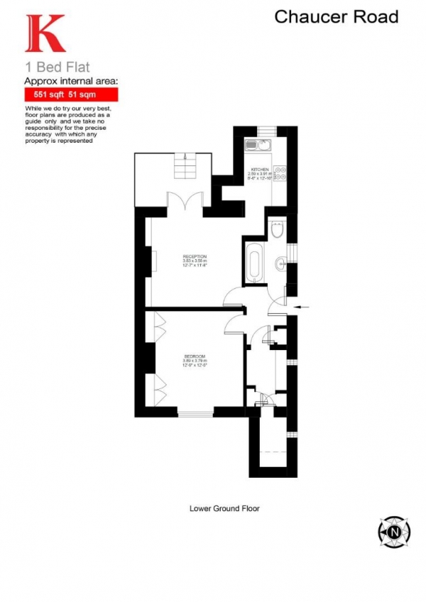 Floor Plan Image for 1 Bedroom Flat for Sale in Chaucer Road, SE24