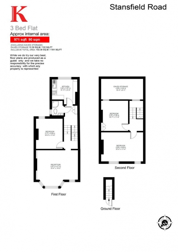 Floor Plan Image for 3 Bedroom Flat for Sale in Stansfield Road, SW9