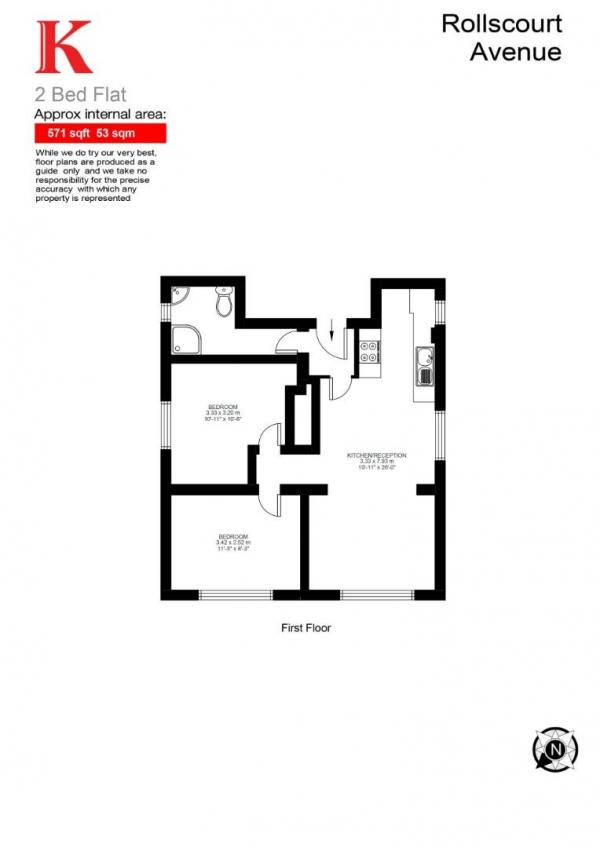 Floor Plan Image for 2 Bedroom Flat for Sale in Rollscourt Avenue, SE24