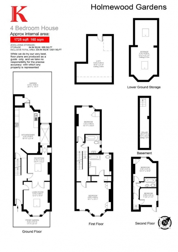 Floor Plan Image for 4 Bedroom Terraced House for Sale in Holmewood Gardens, SW2