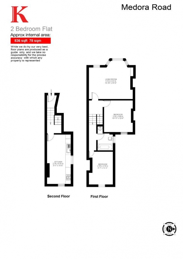 Floor Plan for 2 Bedroom Flat for Sale in Medora Road, SW2, SW2, 2LW -  &pound550,000