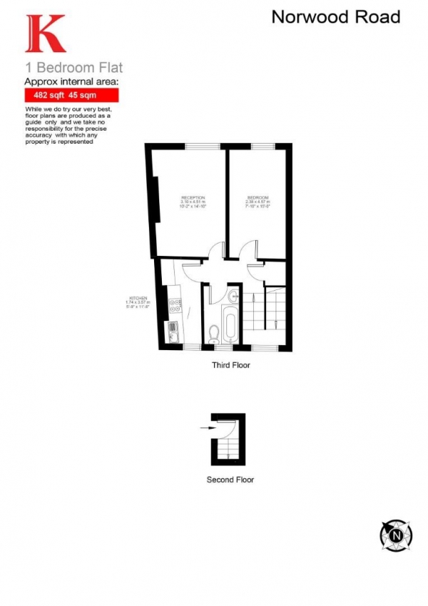 Floor Plan Image for 1 Bedroom Flat for Sale in Norwood Road, SE24