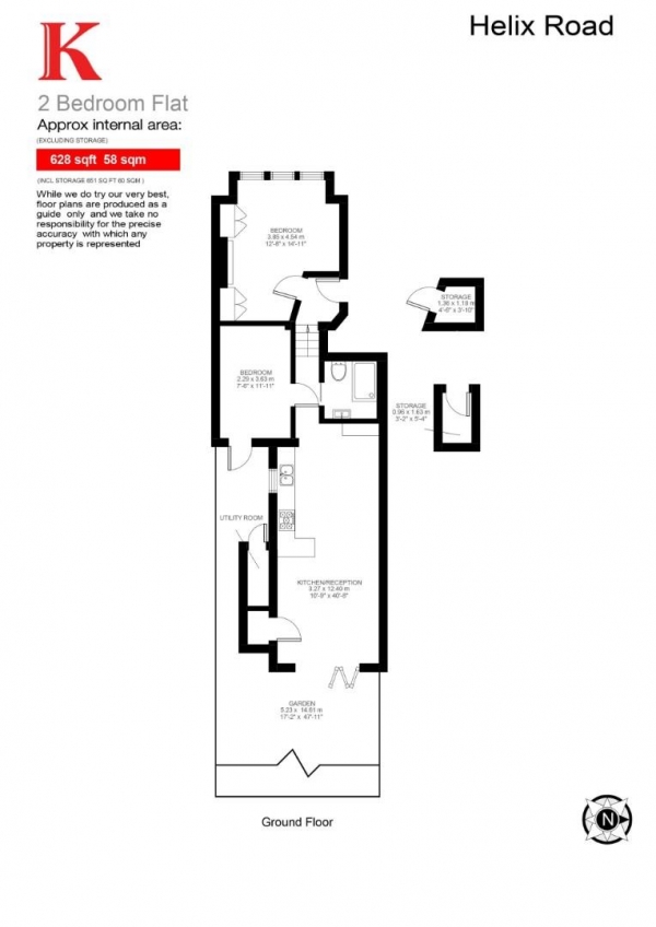 Floor Plan Image for 2 Bedroom Flat for Sale in Helix Road, SW2