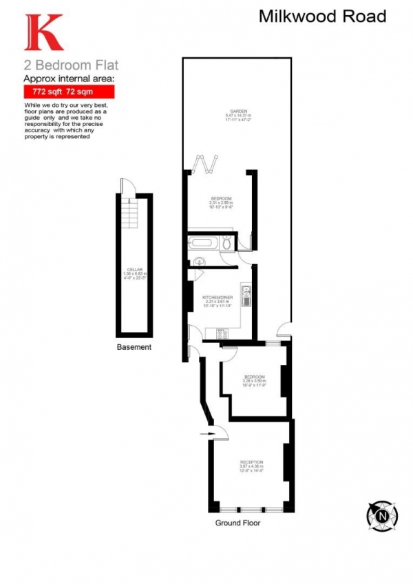 Floor Plan Image for 2 Bedroom Flat for Sale in Milkwood Road, SE24