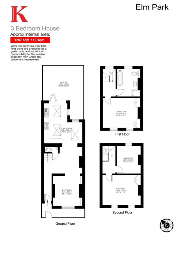 Floor Plan Image for 3 Bedroom Property for Sale in Elm Park, SW2