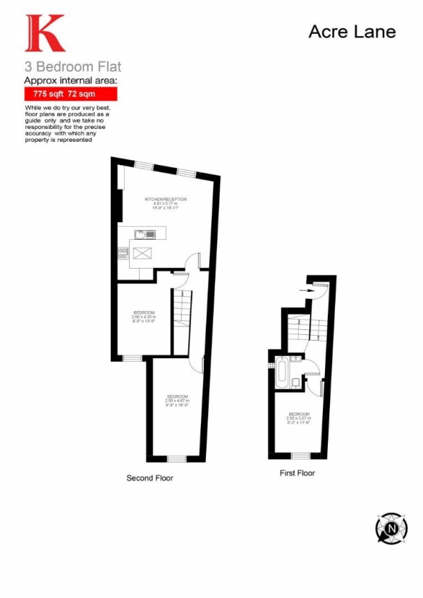 Floor Plan Image for 3 Bedroom Flat for Sale in Acre Lane, SW2