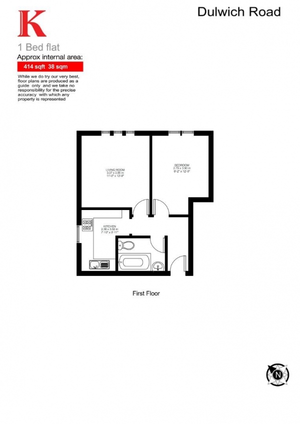 Floor Plan Image for 1 Bedroom Flat for Sale in Dulwich Road, SE24