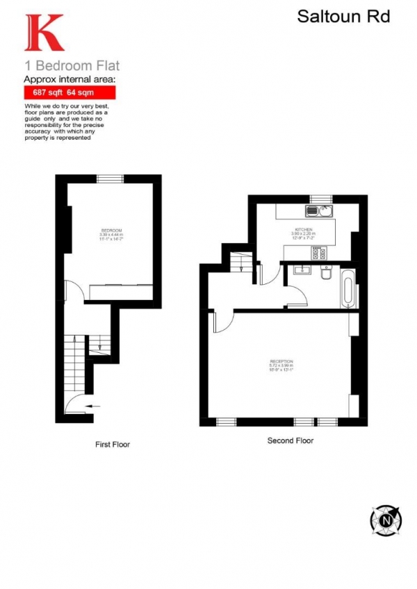 Floor Plan Image for 1 Bedroom Flat for Sale in Saltoun Road, SW2