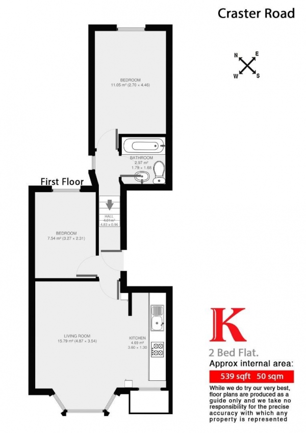 Floor Plan Image for 2 Bedroom Flat for Sale in Craster Road, SW2