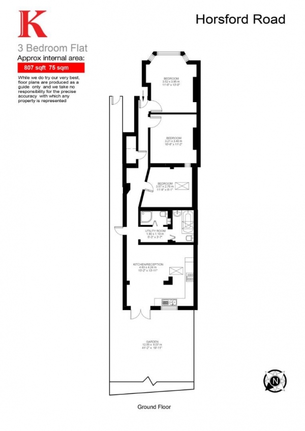 Floor Plan Image for 3 Bedroom Flat for Sale in Horsford Road, SW2