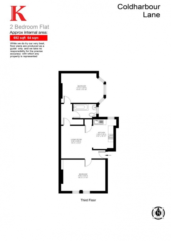 Floor Plan Image for 2 Bedroom Flat for Sale in Connaught Mansions, SW9