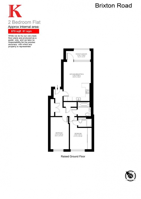 Floor Plan Image for 2 Bedroom Flat for Sale in Brixton Road, SW2