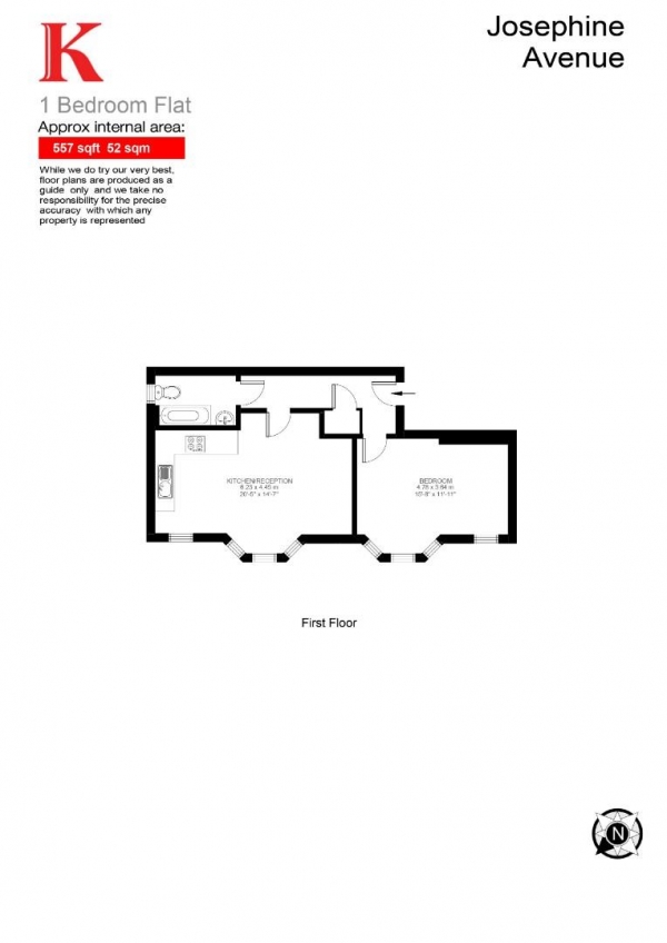 Floor Plan Image for 1 Bedroom Flat for Sale in Josephine Avenue, SW2